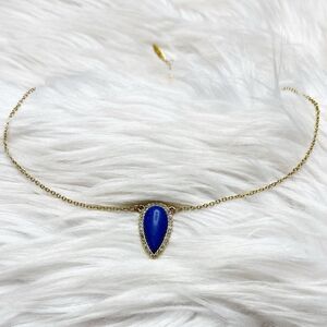 Sole/Society Bohemian Almond Shaped Statement Necklace Blue and Gold